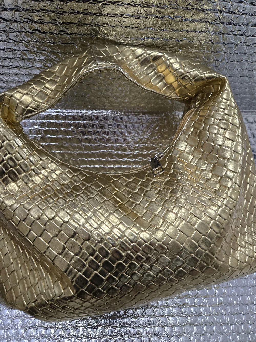 Gold Metallic Woven Hand Bag